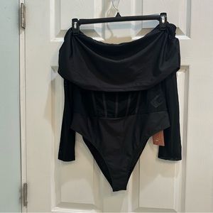 NWT - SHEIN SXY Plus Off Shoulder Mesh Panel Bodysuit